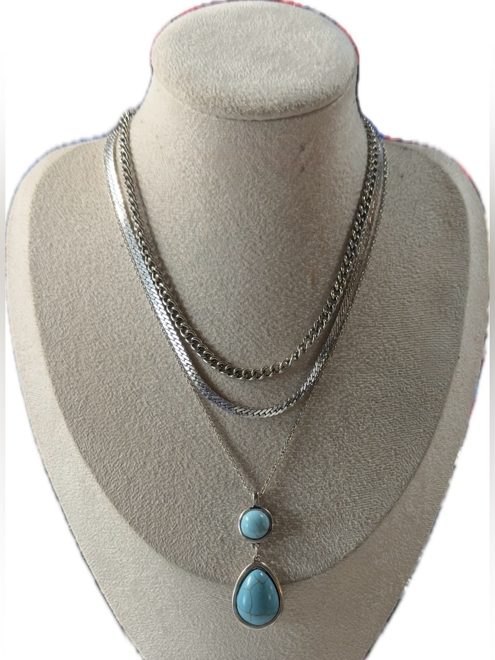 Shyanne Silver Layered Necklace with Turquoise Blue Pendants